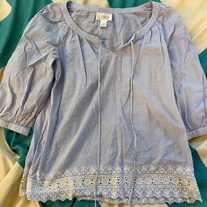 Loft Bottom detail tie neck peasant tee